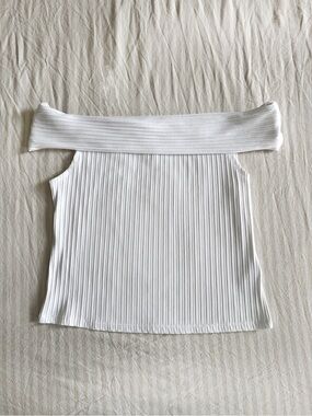 Madewell White Ribbed Off Shoulder Stretch Minimalist Chic Top - Size XL